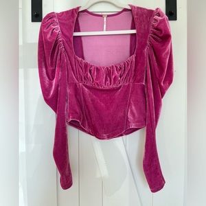 Free People Puff Sleeve Velvet Top